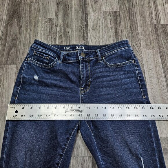 A.N.A Jegging Womens 8 Blue Mid Rise Distressed Skinny Jeans Raw Hem Ankle - Picture 8 of 11